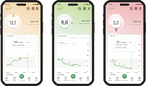 LinX alkalmazás képernyők – magas / normál / alacsony glükóz (EN UI)